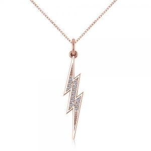 Diamond Accented Lightning Bolt Pendant Necklace in 14k Rose Gold 0.06ct - All