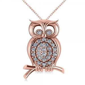 Diamond Accented Owl Pendant Necklace 14k Rose Gold 0.34ct - All