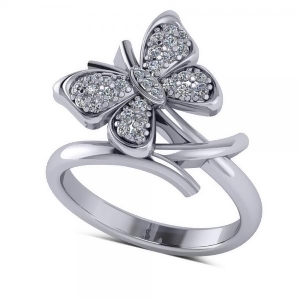 Diamond Accented Butterfly Fashion Ring in 14k White Gold 0.28ct - All