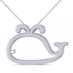Nautical Whale Pendant Necklace in Plain Metal 14k White Gold - All