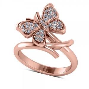 Diamond Accented Butterfly Fashion Ring in 14k Rose Gold 0.28ct - All