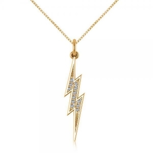 Diamond Accented Lightning Bolt Pendant Necklace in 14k Yellow Gold 0.06ct - All