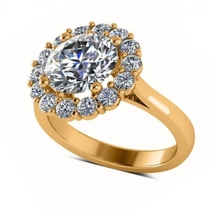 Diamond Accented Halo Engagement Ring in 18k Yellow Gold 3.20ct - All