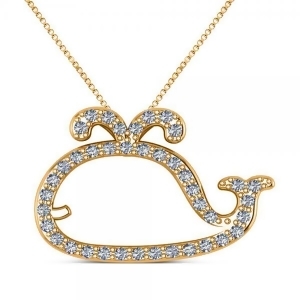 Diamond Nautical Whale Pendant Necklace in 14k Yellow Gold 0.20ct - All