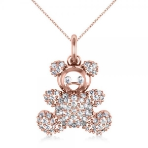 Diamond Accented Teddy Bear Pendant Necklace in 14k Rose Gold 0.28ct - All