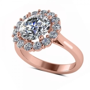 Diamond Accented Halo Engagement Ring in 18k Rose Gold 3.20ct - All