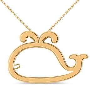 Nautical Whale Pendant Necklace in Plain Metal 14k Yellow Gold - All