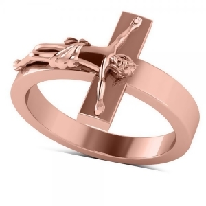 Religious Crucifix Fashion Ring in Plain Metal 14k Rose Gold - All
