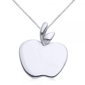 Solid Apple Pendant Necklace in Plain Metal 14k White Gold - All