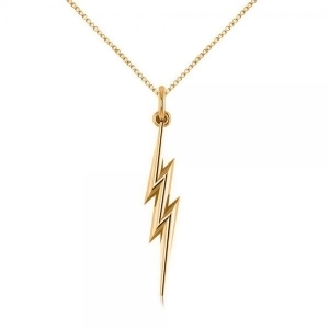 Lightning Bolt Drop Pendant Necklace in Plain Metal 14k Yellow Gold - All