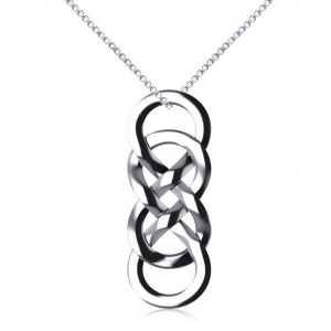 Vertical Double Infinity Pendant Necklace Plain Metal 14k White Gold - All