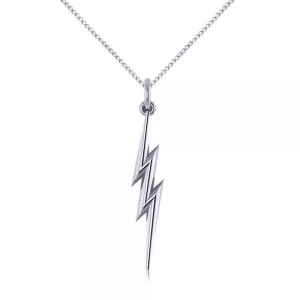 Lightning Bolt Drop Pendant Necklace in Plain Metal 14k White Gold - All