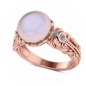 Diamond and Freshwater Pearl Fashion Ring in 14k Rose Gold 10mm 0.10ct - All