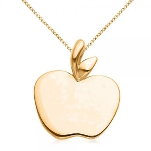 Solid Apple Pendant Necklace in Plain Metal 14k Yellow Gold - All