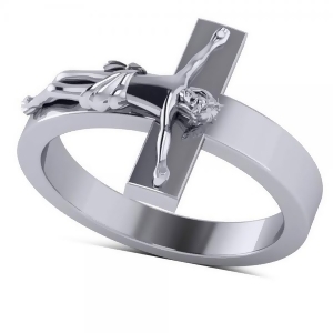 Religious Crucifix Fashion Ring in Plain Metal 14k White Gold - All