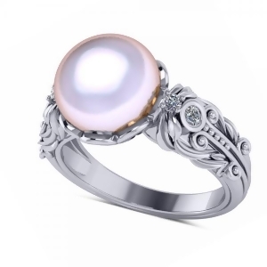 Diamond and Freshwater Pearl Fashion Ring in 14k White Gold 10mm 0.10ct - All