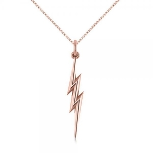 Lightning Bolt Drop Pendant Necklace in Plain Metal 14k Rose Gold - All