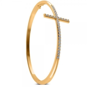 Diamond Religious Cross Bangle Bracelet in 14k Yellow Gold 0.87ct - All