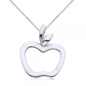 Hollow Apple Pendant Necklace in Plain Metal 14k White Gold - All