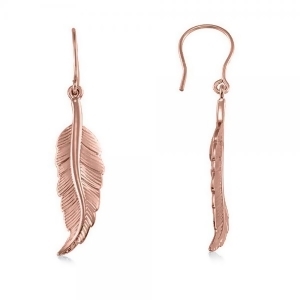 Dangling Feather Earrings in Plain Metal 14k Rose Gold - All