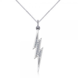 Diamond Accented Lightning Bolt Pendant Necklace in 14k White Gold 0.06ct - All
