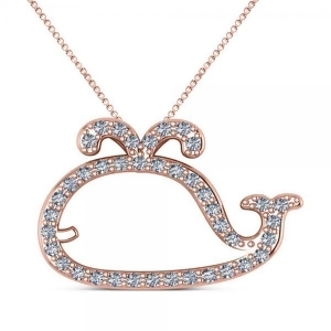 Diamond Nautical Whale Pendant Necklace in 14k Rose Gold 0.20ct - All