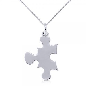 Puzzle Piece Pendant Necklace in Plain Metal 14k White Gold - All