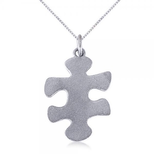 Puzzle Piece Pendant Necklace in Textured 14k White Gold - All