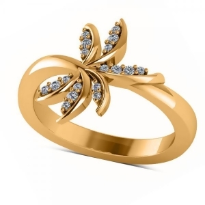 Diamond Accented Palm Tree Fashion Ring in 14k Yellow Gold 0.12ct - All