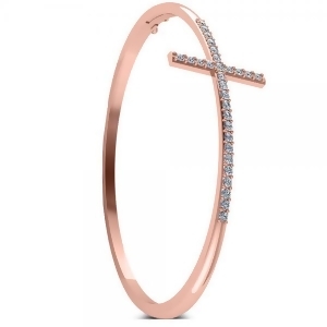 Diamond Religious Cross Bangle Bracelet in 14k Rose Gold 0.87ct - All