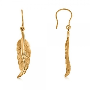 Dangling Feather Earrings in Plain Metal 14k Yellow Gold - All