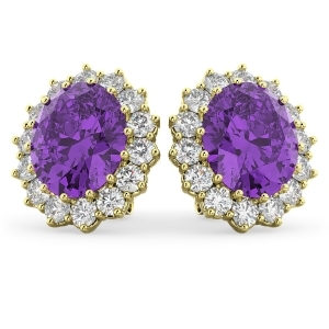 Oval Amethyst and Diamond Accented Earrings 14k Yellow Gold 10.80ctw - All