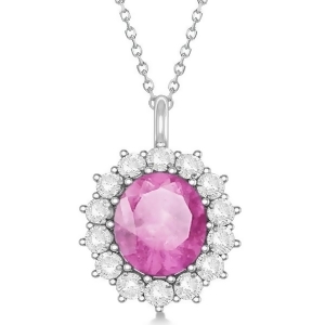 Oval Pink Sapphire and Diamond Pendant Necklace 14k White Gold 5.40ctw - All
