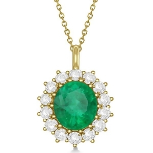 Oval Emerald and Diamond Pendant Necklace 14k Yellow Gold 5.40ctw - All