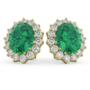 Oval Emerald and Diamond Earrings 14k Yellow Gold 10.80ctw - All