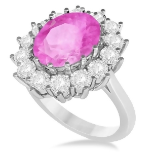 Oval Pink Sapphire and Diamond Accented Ring in 14k White Gold 5.40ctw - All