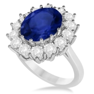 Oval Blue Sapphire and Diamond Accented Ring 14k White Gold 5.40ctw - All