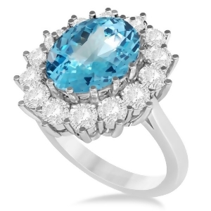 Oval Blue Topaz and Diamond Accented Ring in 14k White Gold 5.40ctw - All