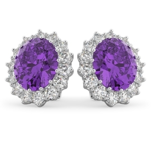 Oval Amethyst and Diamond Accented Earrings 14k White Gold 10.80ctw - All