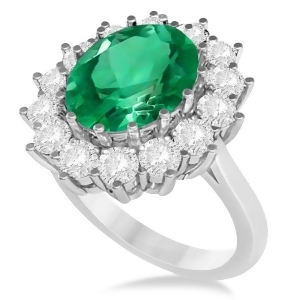 Oval Emerald and Diamond Ring 14k White Gold 5.40ctw - All