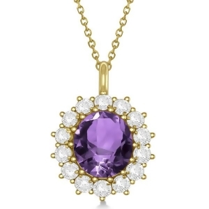 Oval Amethyst and Diamond Pendant Necklace 14k Yellow Gold 5.40ctw - All