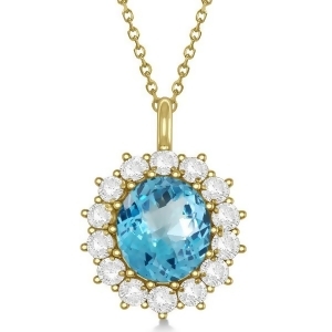 Oval Blue Topaz and Diamond Pendant Necklace 14k Yellow Gold 5.40ctw - All
