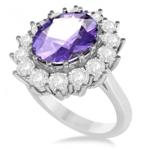 Oval Amethyst and Diamond Accented Ring in 14k White Gold 5.40ctw - All