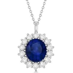 Oval Blue Sapphire and Diamond Pendant Necklace 14k White Gold 5.40ctw - All