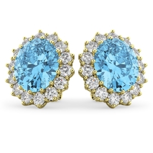 Oval Blue Topaz and Diamond Accented Earrings 14k Yellow Gold 10.80ctw - All