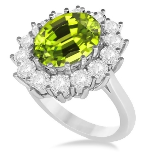 Oval Peridot and Diamond Accented Ring in 14k White Gold 5.40ctw - All
