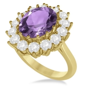 Oval Amethyst and Diamond Accented Ring in 14k Yellow Gold 5.40ctw - All