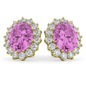 Oval Pink Sapphire and Diamond Accented Earrings 14k Yellow Gold 10.80ctw - All
