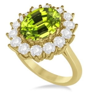Oval Peridot and Diamond Accented Ring in 14k Yellow Gold 5.40ctw - All