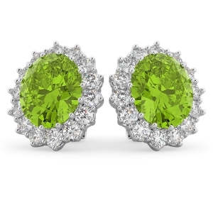 Oval Peridot and Diamond Accented Earrings 14k White Gold 10.80ctw - All